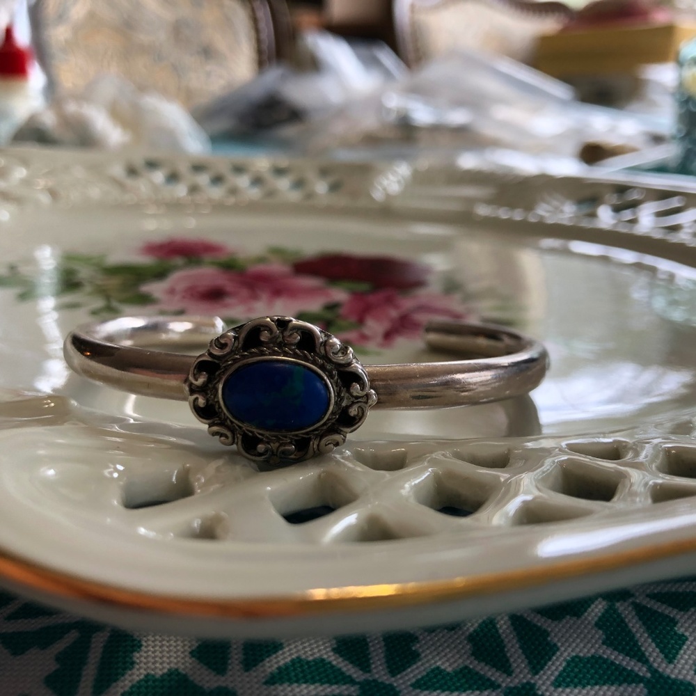 Vintage Sterling Silver Azurite Malachite Cuff - Picture 5 of 5
